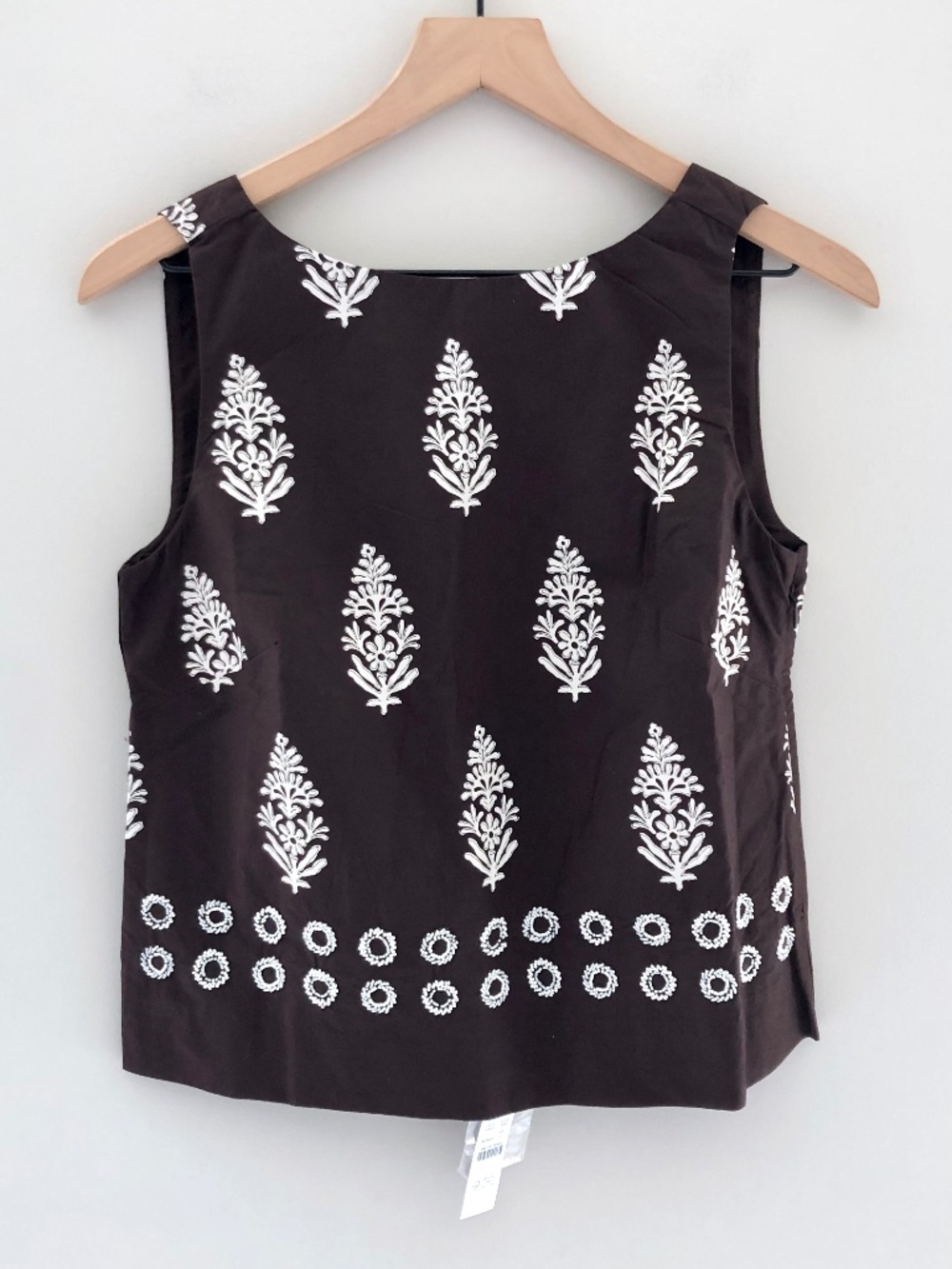 NWT J.Crew Beaded Shell Top in cocoa block print - Picture 4 of 6